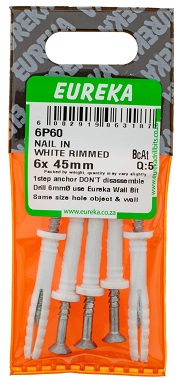 Wall Plug & Nail Eureka White Rimmed 6P60 6x45mm QTY5