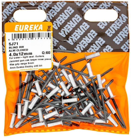 Pop Rivets Eureka Aluminium Close 5J71 4.0mmx12mm QTY60