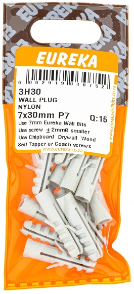 Plug Eureka Nylon Wall 3H30 7mmx30mm QTY15