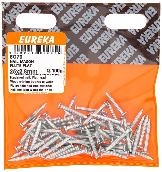 Nail Eureka Masonary Fluted Flat Head 6G70 25mm QTY1000