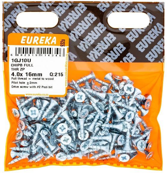 Chipboard Screw Eureka Full Thread Zinc Plated 1GJ10U 4.0x16mm