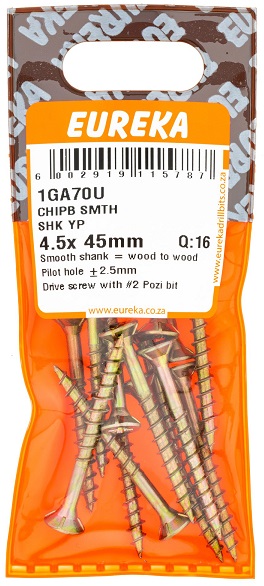 Screw Chipboard Eureka Smooth Shank YP 1GA70U 4.5x45mm