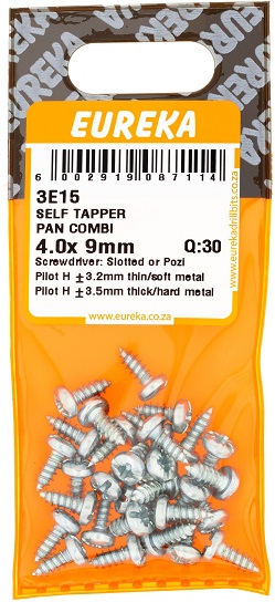 Self Tapper Screw Eureka Pan Head Combination 3E15 4.0x9mm Q:30