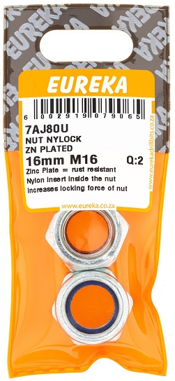 Nut Eureka Nylock Zinc Plated 16mm QTY2