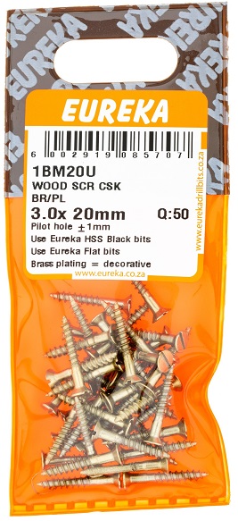 Screw Eureka Wood Countersunk Brass Plated 1BM20U 3.0mmx20mm QTY50