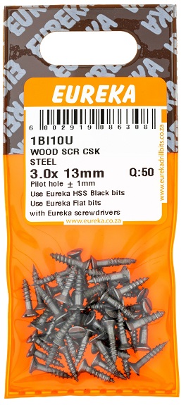 Screw Eureka Wood Countersunk Steel 1BI10U 3.0mmx13mm QTY50