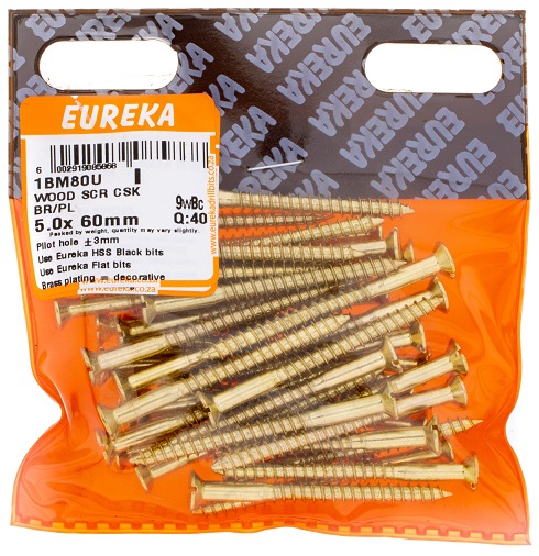 Screw Eureka Wood Countersunk Brass Plated 1BM80U 5.0mmx60mm QTY40