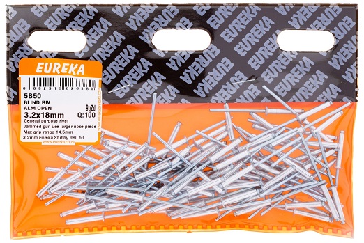 Pop Rivets Eureka Aluminium Open 5B50 3.2mmx18mm QTY100