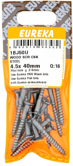 Screw Eureka Wood Countersunk Steel 1BJ50U 4.5mmx40mm QTY16