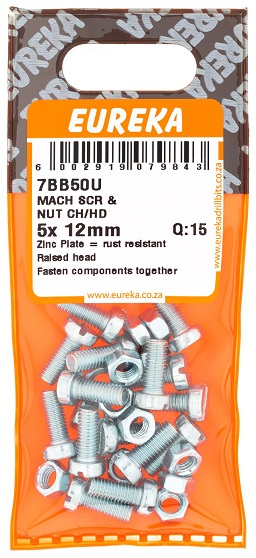 Machine Screw & Nut Eureka CSK Countersunk 7BB50U 5x12mm QTY102