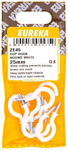 Hook Eureka Cup Hook Round White 25mm QTY8