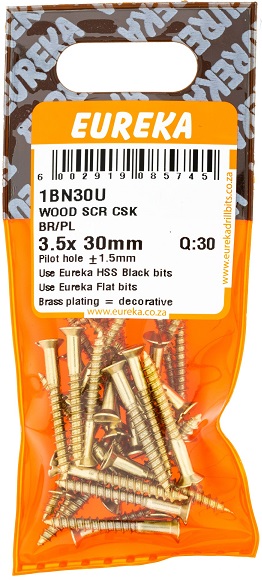 Screw Eureka Wood Countersunk Brass Plated 1BN30U 3.5mmx30mm QTY30