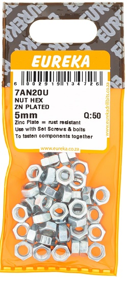 Nut Eureka Hex Zinc Plated 5mm QTY50