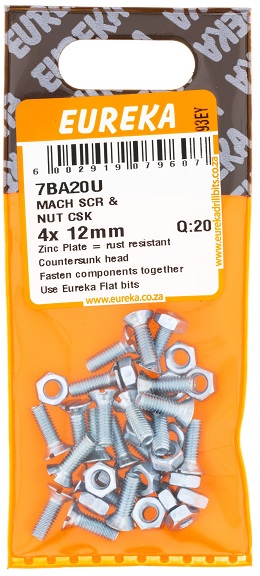 Machine Screw & Nut Eureka CSK Countersunk 7BA20U 4x12mm QTY20