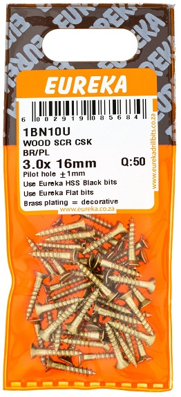 Screw Eureka Wood Countersunk Brass Plated 1BN10U 3.0mmx16mm QTY50