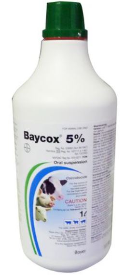 Baycox is an anticoccidial medication used to prevent coccidiosis in calves, piglets, and lambs. It is a suspension that is administered orally.