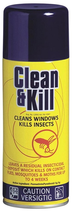 An insecticidal window cleaner with a two in one action, as it also kills the insects on the surface at the same time