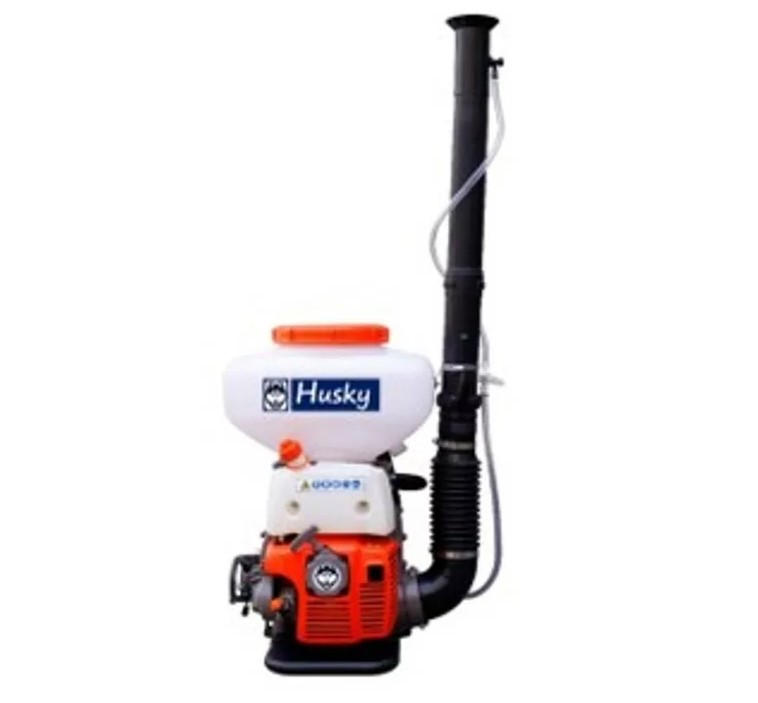 The Husky 26/40 Backpack Chemical Mist Blower is powered by a 42.7cc petrol 2-stroke engine, delivering 2.13 kW at 8000 rpm, with a large 26-liter tank. It is designed for efficient spraying of fertilizers, fungicides, herbicides, and insecticides. Unlike traditional liquid sprays, a mist blower uses air to break chemicals into fine droplets, ensuring even distribution over larger areas while using less chemical. It features a fan speed of 8000 rpm, can spray over 12 meters, and has a droplet mean diameter of over 120 µm. With a fuel tank size of 1.3L and an oil mixture of 25:1, it weighs 11 kg and comes with a 1-year warranty.