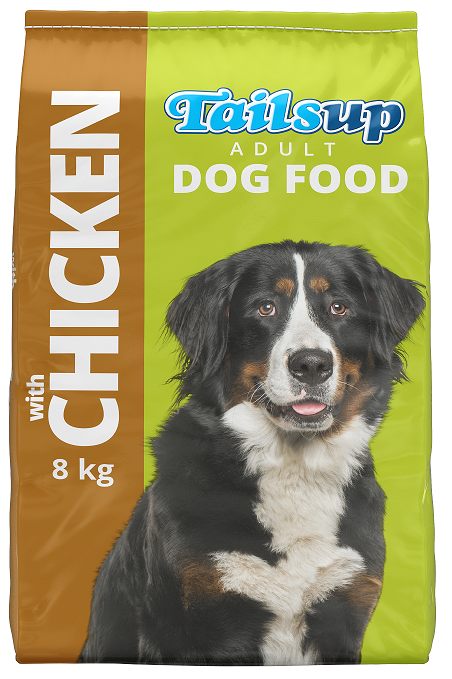 Tailsup Adult Dog Food Chicken is a delicious and wholesome chicken-flavoured dog food. Suitable for all dog breeds, it's rich in protein and fibre ensuring that your dog's daily nutritional requirements are met. Ingredients: Cereals, Derivatives of Vegetable Origin, Meat & Animal Derivatives (min 4% chicken), Fats & Oils, Vegetable Protein Extracts, Palatability Enhancer, Vitamins & Minerals, Amino Acids and Approved Antioxidants. (May contain at least 5% GMO) Suitable for all dog breeds. Store in a cool, dry place.