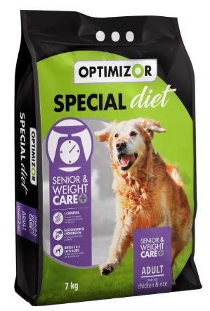 Optimizor Special Diet Senior & Weight Care contains L-Carnitine, which is easily digestible and helps senior or overweight dogs maintain a healthy body weight. Glucosamine and chondroitin promote joint health and mobility while antioxidants support a stro