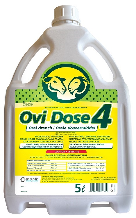 Oral drench remedy against roundworm, tapeworm, nasal worm, liver fluke and conical fluke in sheep and goats.