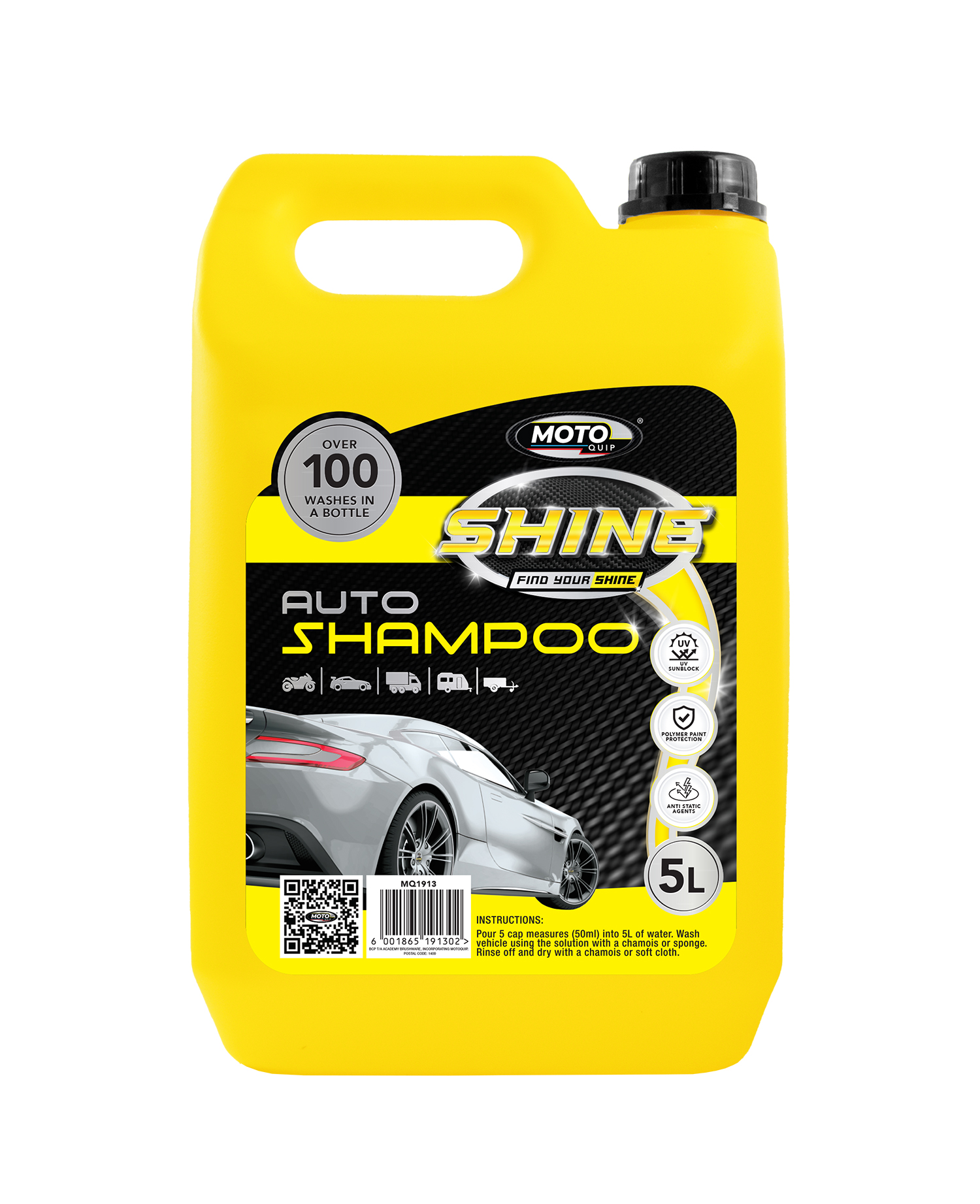 Moto-Quip51L Car Shampoo cleans and shines your vehicle, leaving a streak-free, polished finish.