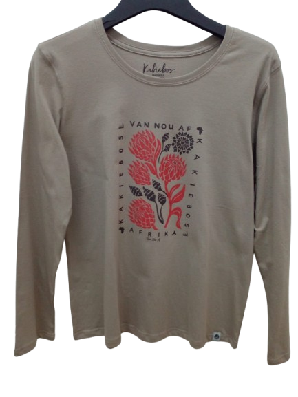 Tee Ladies L/S Classic Fit Vintage Khaki XL Kakiebos