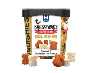 Caramel & Condensed Milk Flavour Wagtastically delicious Bags O' Wags are the treats dogs love and they're full of yummy-gummy goodness! The Bags O' Wags range of treats make on excellent reward for goad behaviour. a tempting incentive when training or a between meal-snack that hits the spot. Ideal for daily use, Bags O' Wags treats make the perfect complement to every Montego Pet Nutrition dry or wet food diet. Bags O' Wags treats are made to the same high standards as all Montego Pet Nutrition products, using only the finest ingredients, prepared to perfection in our world-class facility. Disclaimer: Treat only, not a complete and balanced diet.