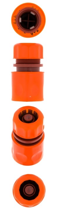 Quick connector to connect a garden hose to a tap with as adaptor, automatic stop.