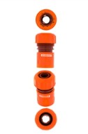 Quick connector to connect a garden hose to a tap with as adaptor, automatic stop.