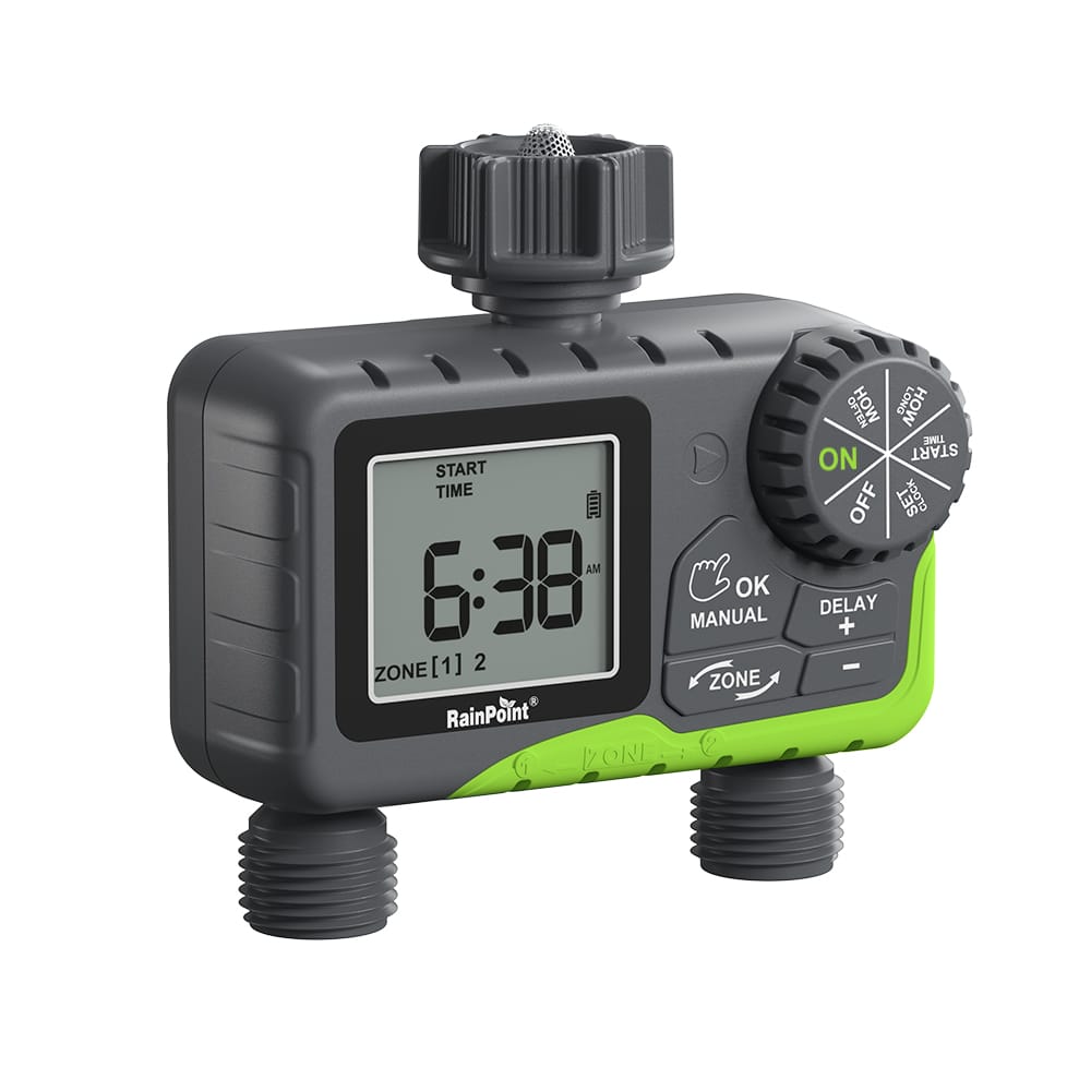 Double your control with the RainPoint 2-Zone Timer — designed to water two independent areas from one tap. Each zone can be programmed with its own start time, duration, and frequency, ensuring your lawn and garden stay perfectly balanced. Durable, wate