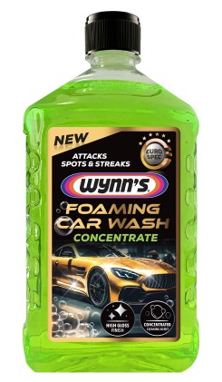 WynnÂ’s Foaming Car Wash Concentrate visibly reduces spots and streaks for a high gloss finish. This high-foaming formula is concentrated for greater cleaning action. It safely lifts dirt, grime and residues leaving your vehicle with a brilliant finish.