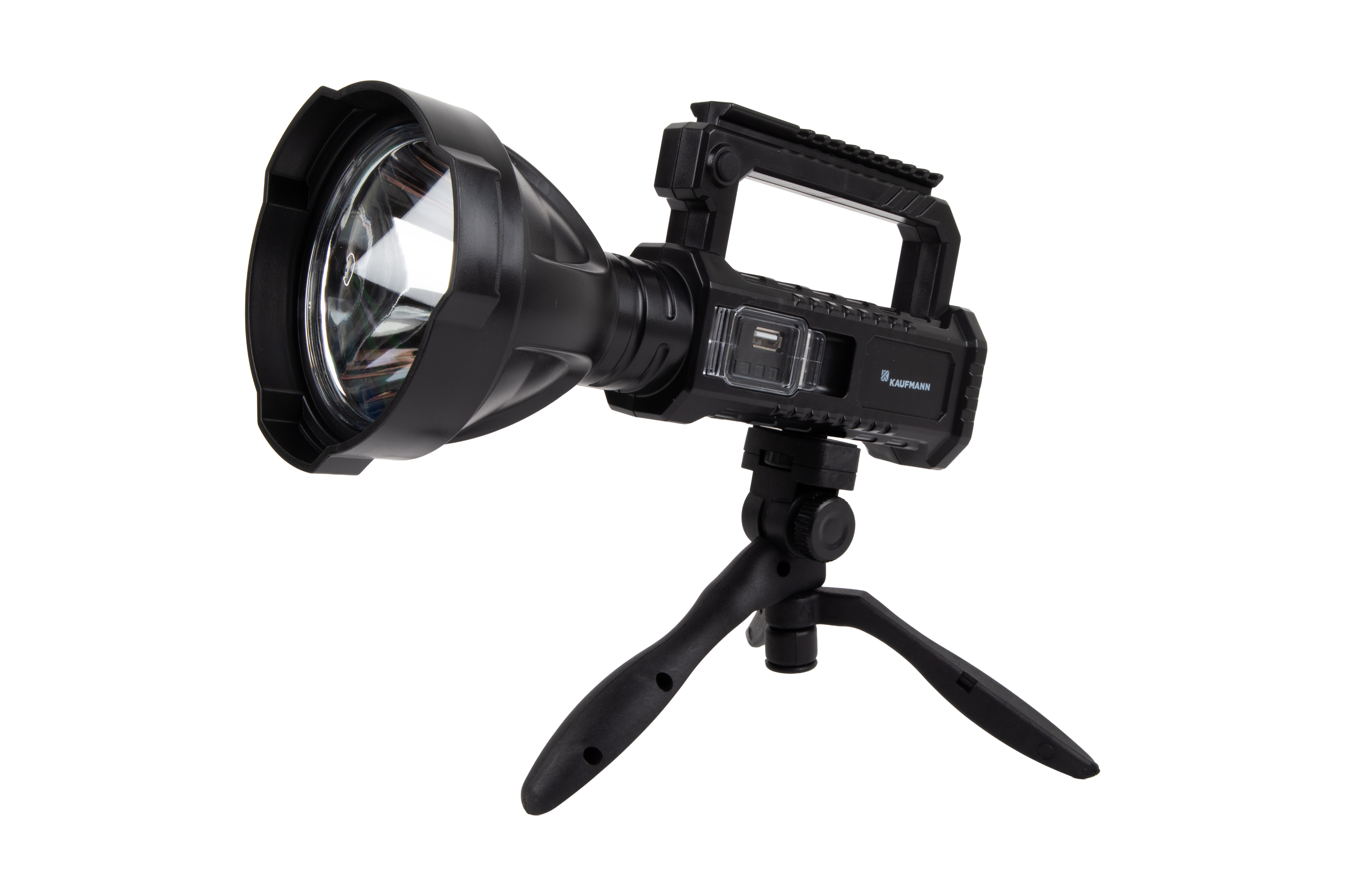 The Kaufmann 1200 Lumen Portable LED Spotlight provides powerful and reliable illumination for camping, emergencies, and everyday use. With 1200 lumens of brightness, it ensures excellent visibility in any situation. The included tripod allows for hands-free operation, making it a versatile lighting solution whether your in the wilderness or facing a power outage. This spotlight offers multiple charging options, including power banks, car chargers, and laptops, ensuring convenience wherever you are. Additionally, it doubles as a power bank, allowing you to charge smart devices in critical moments. ** Features & Benefits: High Brightness: 1200 lumens for powerful illumination. Versatile Charging: Recharge via power bank, car charger, laptop, and more. Emergency Power Bank: Charges smart devices when needed. Hands-Free Use: Includes tripod for added convenience. Portable & Compact.