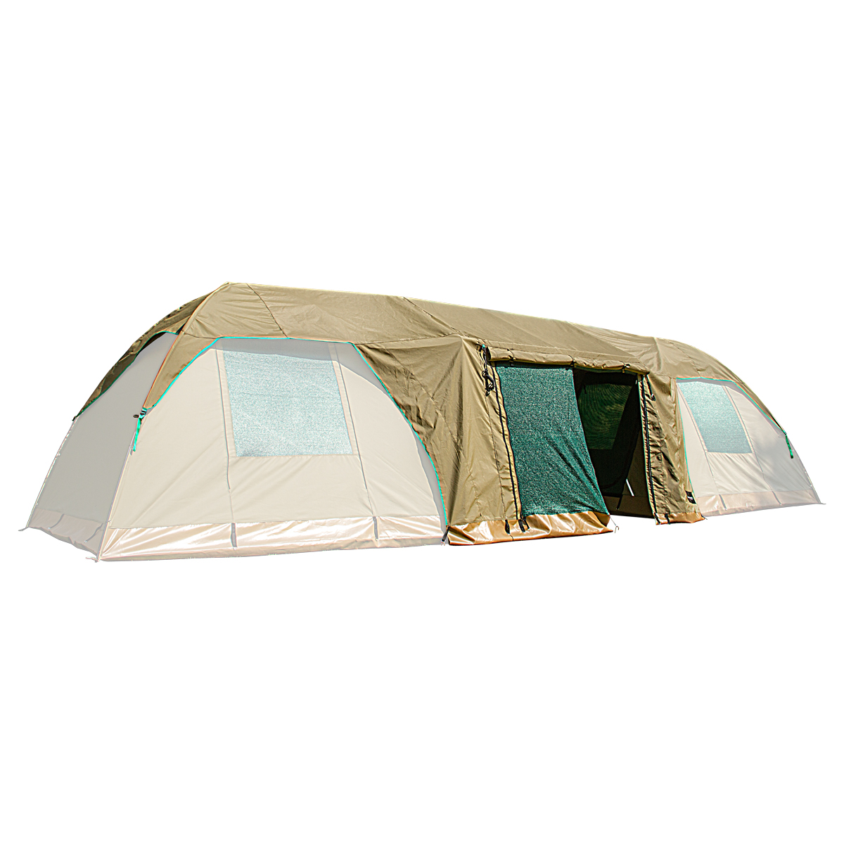The Kaufmann X AFRI Canvas Double Dome Connector Tent is a perfect solution for campers with two Canvas Dome Tents, providing extra living space and comfort for outdoor adventures. (Dome tents not included). Designed to seamlessly attach to existing dome tents, it offers additional room for storage, sleeping, or relaxation. Key Features: Extra Space: Expands the living area of your dome tent, offering more space for storage or extra sleeping arrangements. Durable Construction: Made from high quality, waterproof AFRI Canvas, ensuring durability and protection from the elements. Easy Attachment: Quick and secure attachment to existing dome tents with user friendly setup instructions. Enhanced Comfort: Increases comfort by providing a larger, more versatile living space. Versatile Use: Ideal for family camping, extended stays, or situations requiring extra space. Specifications: Dimensions: 2.8m x 3m x 2