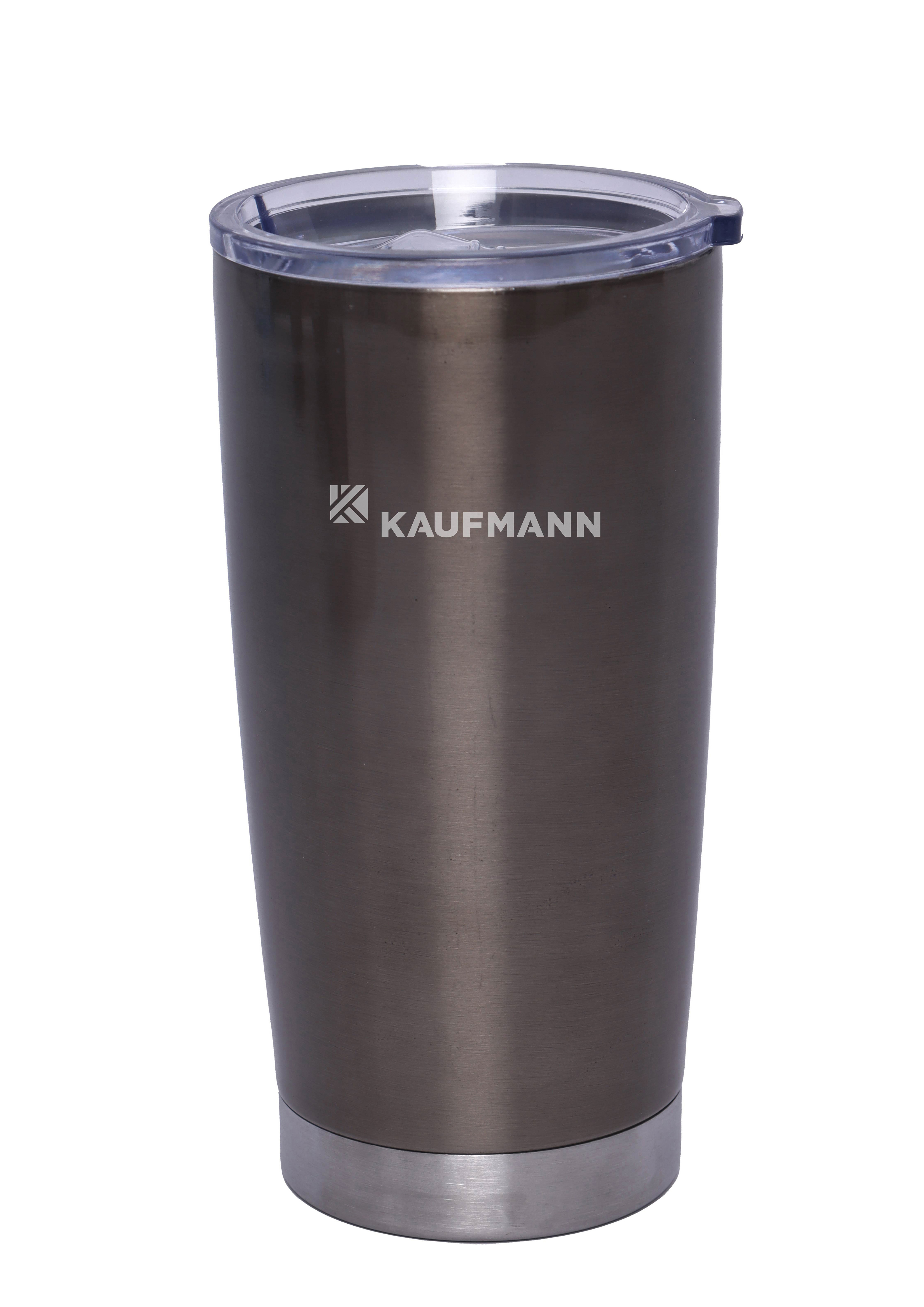 The Kaufmann Double Walled Vacuum Insulated Tumbler with Lid in grey (500ml) is designed for ultimate temperature retention and convenience. Featuring a splash proof lid, this tumbler keeps your beverages hot or cold for hours while eliminating condensation on the outside, ensuring a comfortable grip. Made from ecofriendly food grade stainless steel, it offers a safe and healthy alternative to plastic bottles and travel mugs, free from harmful BPA. **The double walled construction provides excellent insulation, maintaining the perfect temperature for your drinks without making the tumbler uncomfortably hot or cold to hold. Ideal for a variety of settings, from your morning coffee to iced beverages on a hot day, this tumbler is perfect for home, office, or on the go use. Its sleek design and durable materials make it not only functional but also stylish, fitting seamlessly into your lifestyle.