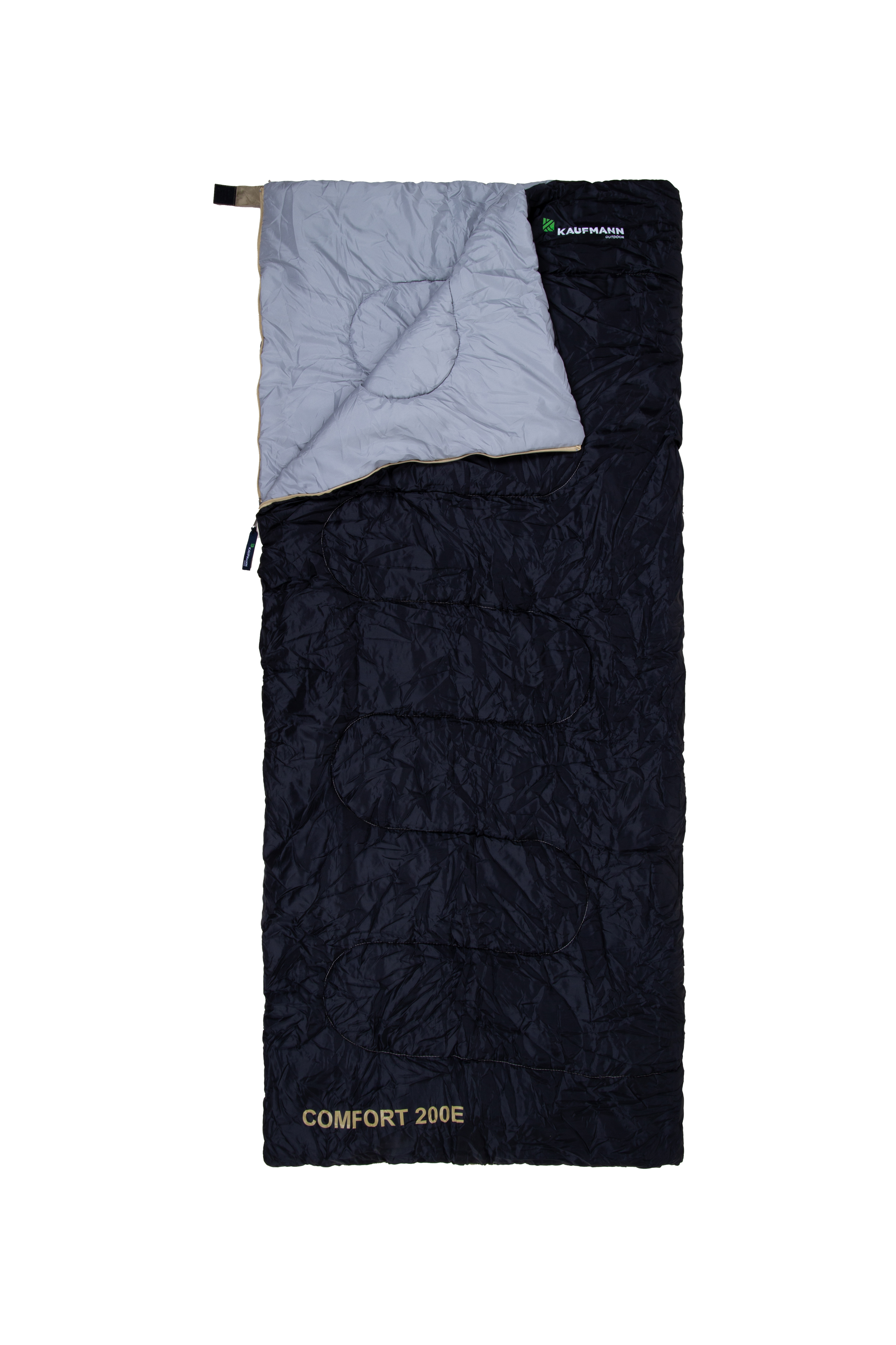 The Kaufmann Comfort 200E Sleeping Bag is designed to deliver a warm and restful night s sleep whether you re camping outdoors or hosting a sleepover indoors. Crafted with comfort in mind, this sleeping bag features a soft 190T polyester outer shell and a brushed 210T inner lining for a gentle touch on your skin. The lofty 200gram per meter square hollow polyester fibre filling provides excellent insulation, helping retain body heat to keep you cosy throughout the night. Sized at 190cm x 80cm, the Comfort 200E offers generous space for adult users while remaining compact and easy to transport in its included stuff sack. Its lightweight design makes it ideal for hiking, camping, festivals as a convenient spare for overnight guests. **FEATURES AND BENEFITS: Extra Soft & Cosy: Brushed inner lining adds comfort for a restful night. Lofty Hollow Fibre Filling: 200gram insulation retains warmth. Durable Outer Fabric: