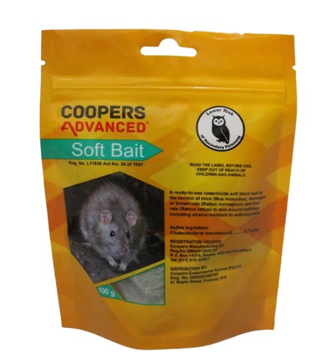 A ready-to-use rodenticide soft block bait for the control of mice (Mus musculus), Norwegian or brown rats (Rattus norvegicus) and Roof rats (Rattus rattus) in and around buildings, including strains resistant to anticoagulants.