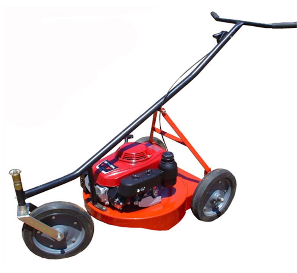 This heavy-duty petrol 3-wheel lawnmower, fitted with a Briggs & Stratton 625 Series petrol engine, features a 60 cm cutting width, a reinforced steel chassis, and a cutting disc with two swing blades, making it suitable for both large rough areas and lawns.