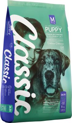 Naturally balanced premium nutrition with added essential vitamins & minerals for a complete meal. Puppies grow at different rates. Smaller breeds can reach adulthood in nine months, giant breeds may grow for up to two years. Puppies must eat today for the dogs they will be tomorrow. Benefits Include: Growth - 26.5% protein & 11% fat, high-protein meal, helps a puppy build strong muscles. Essential nutrients - vitamins, minerals & fatty acids promote a healthy skin and coat. Alertness - High levels of Omega-3 (such as DHA) support healthy cardiac function & vision. Taurine plays a vital role in the development of the brain & retinal function. Agility - Glucosamine supports healthy joint growth. Immune Support - Natural Antioxidants - Vitamin C & E, help support overall cellular health & assist in developing a healthy immune system. Digestion - Natural Prebiotics help to promote digestive health.
