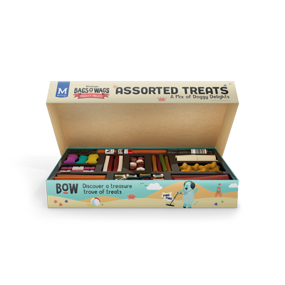 Each box contains a delightful, surprise combination of selected Bags O Wags treats.