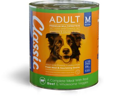 Classic Wet Food provides a complete, balanced and enticingly delicious meal, or a tasty complement to your dog's daily dry food diet. Serve on top, mixed in or on its own- however they like it! Benefits: Energy- 6% Protein / 3% Fat. Stamina- Low glycaemic formula. Well-Being- Source of moisture. Delicious Taste- Fresh meat with nourishing grains & vegetables.