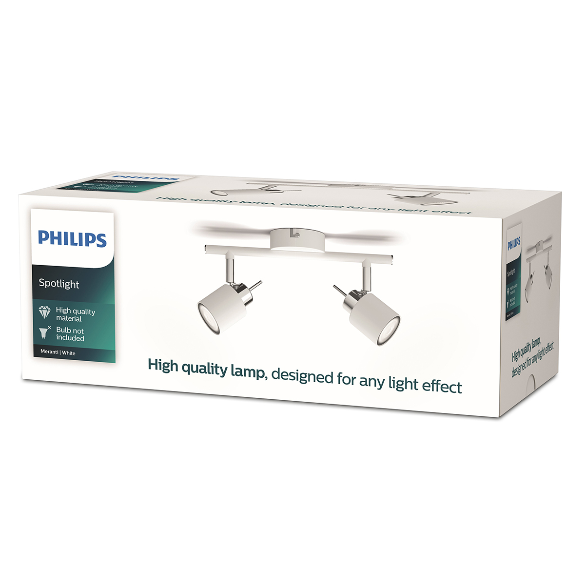 The Philips Miranti Bar/Tube White 2X35W 230V is a modern and versatile spotlight fitting designed for directional lighting in residential or commercial spaces. It accommodates two GU10 lamps (up to 35W each) and allows precise aiming for accent or task li