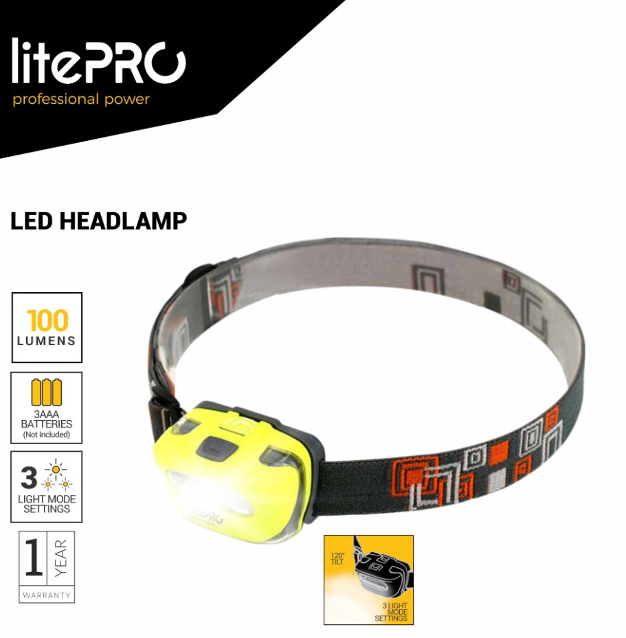 This cob headlamp delivers 100 lumens of brightness and runs on three AAA batteries (not included). It offers multiple lighting modes100%, 50%, strobe, and offfor versatile use, and features an adjustable head for comfortable, hands-free operation. W