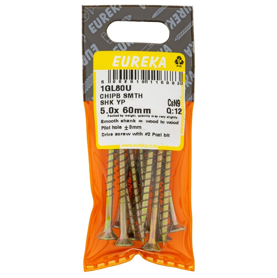 Chipboard Screws are ideal for chipboard and softer types of wood.The smooth shank part of the screw allows it to spin in the top piece of wood and at the same time pull the bottom piece tightly against the top piece, thus leaving no gap between the two.Th