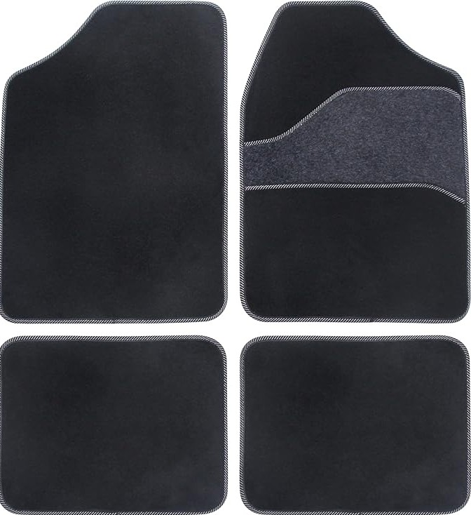 4-piece MQ universal velour carpet mat set with soft heelpad for comfort and standard fit.