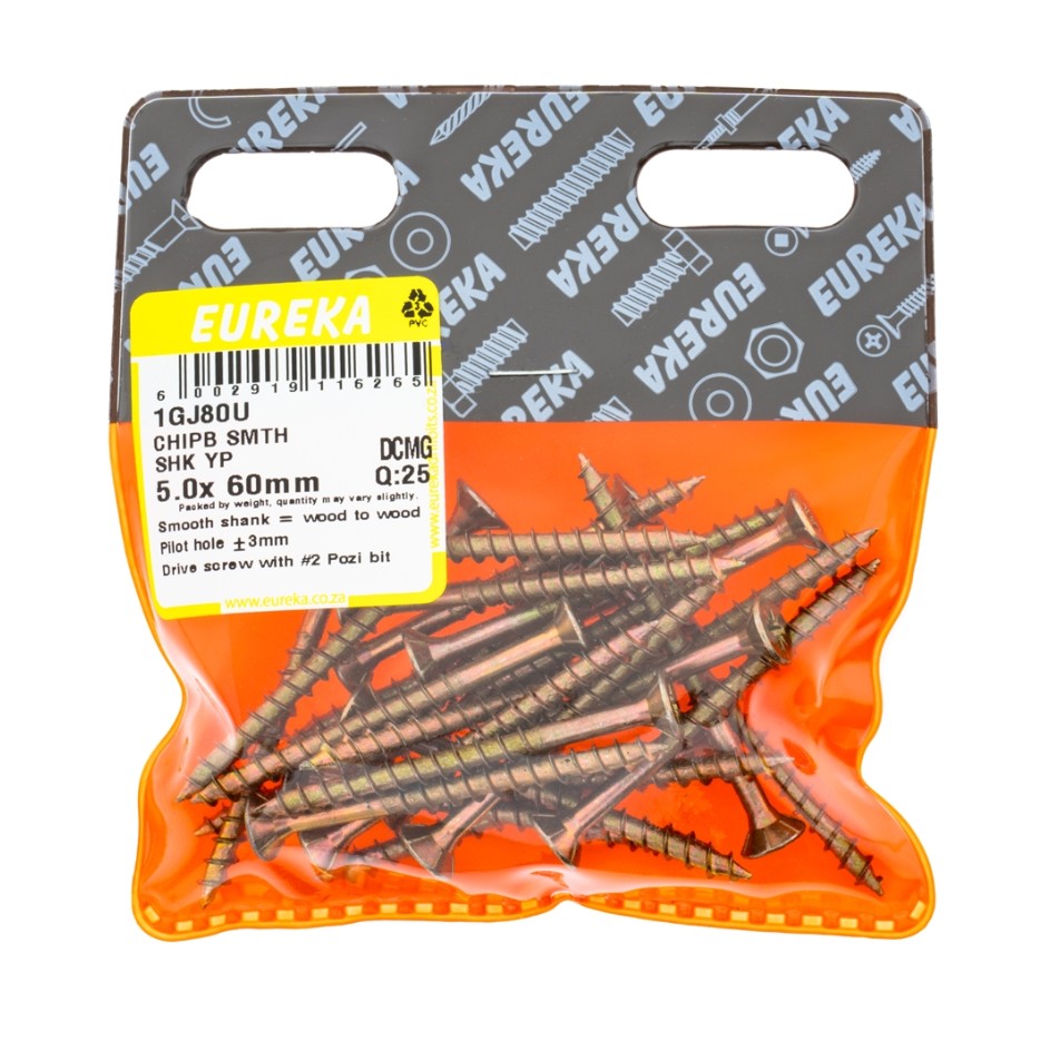 Chipboard Screws are ideal for chipboard and softer types of wood.The smooth shank part of the screw allows it to spin in the top piece of wood and at the same time pull the bottom piece tightly against the top piece, thus leaving no gap between the two.Th