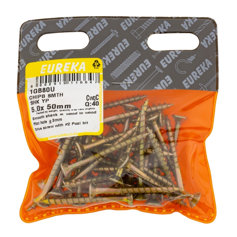Chipboard Screws are ideal for chipboard and softer types of wood.The smooth shank part of the screw allows it to spin in the top piece of wood and at the same time pull the bottom piece tightly against the top piece, thus leaving no gap between the two.Th