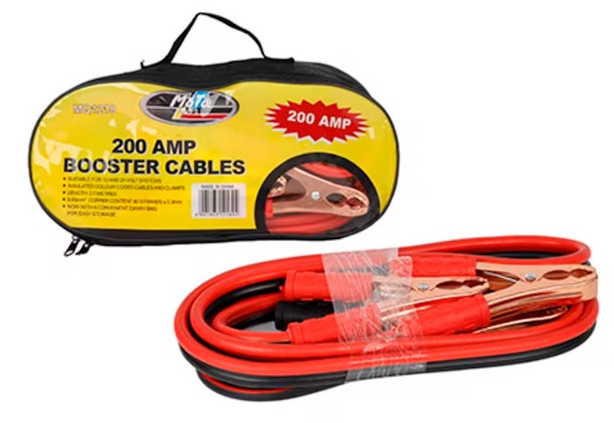 A 200-amp booster cable with 5.65mm² copper wiring, offering a reliable 2.5-meter reach for jump-starting.