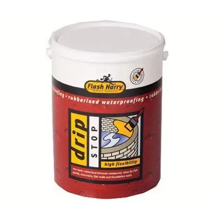 Drip Stop is a non-toxic, water-based rubberised bitumen compound that offers excellent flexibility, making it ideal for use on fishponds, reservoirs, flat roofs, foundation walls, and most roofing details. It must be applied together with a waterproofing