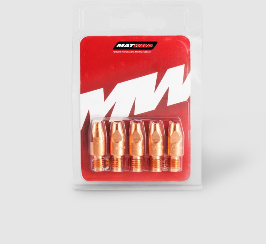 The M6 x 0.9 contact tip guides the welding wire and transfers the welding current from the conductor tube (swan neck) through the MIG wire as it passes through the bore, creating the welding arc. This contact tip features an M6 threaded design, ensuring a secure fit and reliable current transfer for consistent and efficient MIG welding performance.